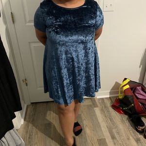 Cute Babydoll Velvet Blue Dress